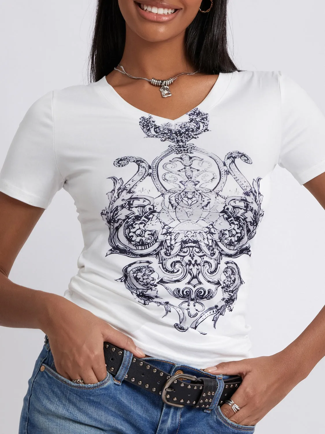 Graphic V-Neck Short Sleeve T-Shirt sold by Charming Charlie product image thumbnail 3