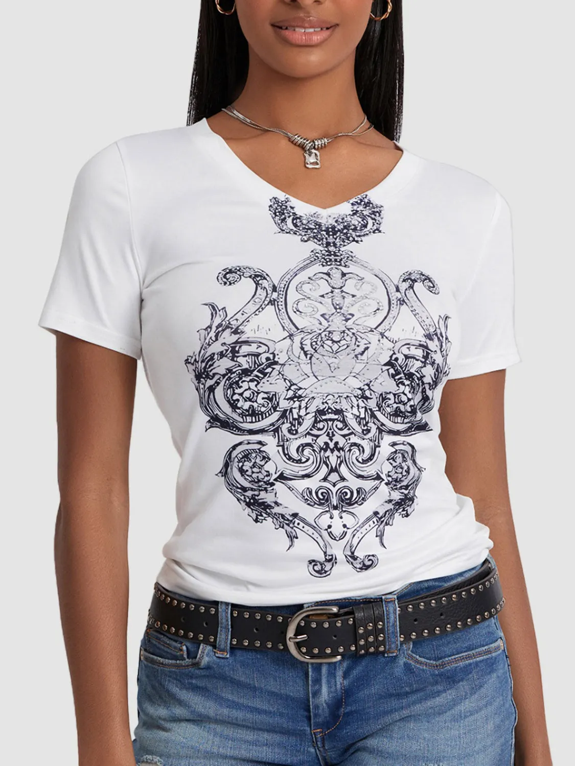 Graphic V-Neck Short Sleeve T-Shirt sold by Charming Charlie product image thumbnail 2