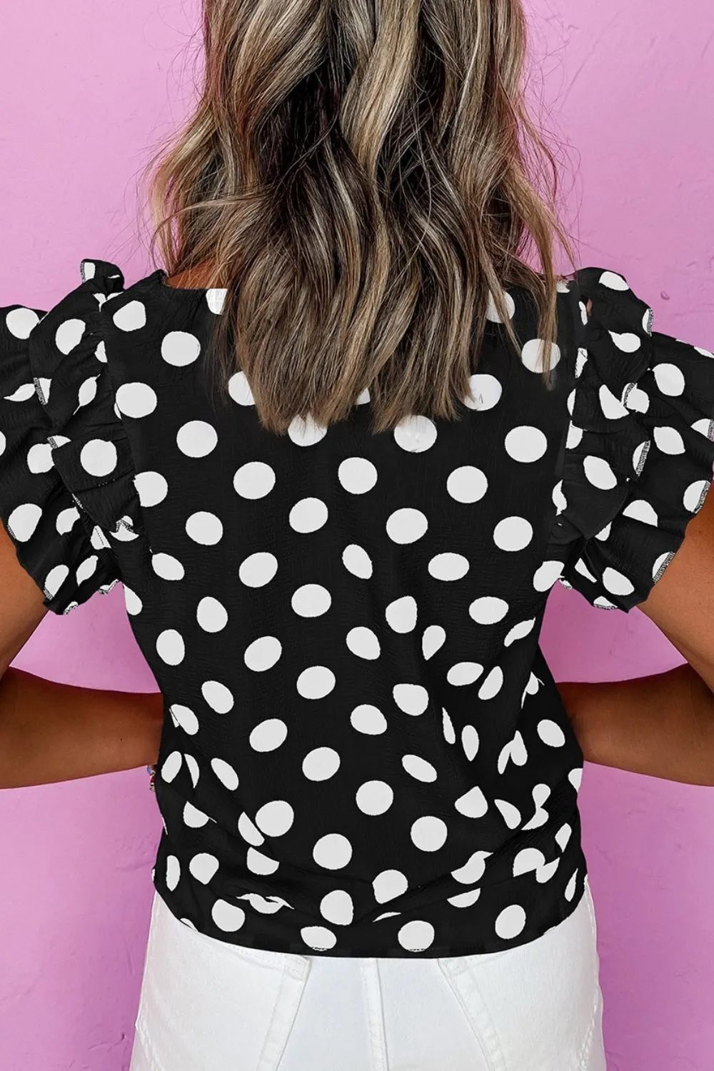 Polka Dot V-Neck Ruffle Cap Sleeve Blouse sold by Charming Charlie product image thumbnail 2