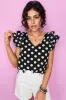 Polka Dot V-Neck Ruffle Cap Sleeve Blouse sold by Charming Charlie