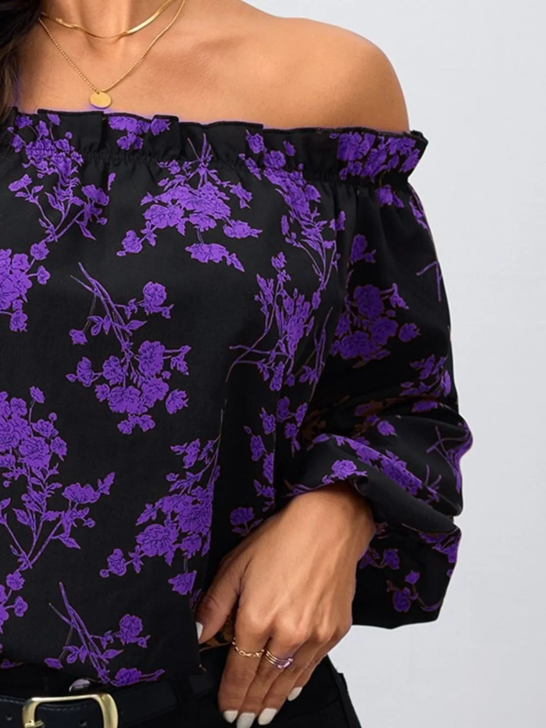 Printed Off-Shoulder Balloon Sleeve Blouse sold by Charming Charlie product image thumbnail 3