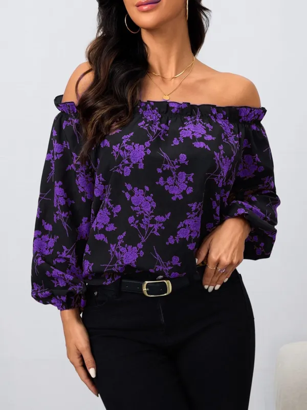 Printed Off-Shoulder Balloon Sleeve Blouse sold by Charming Charlie