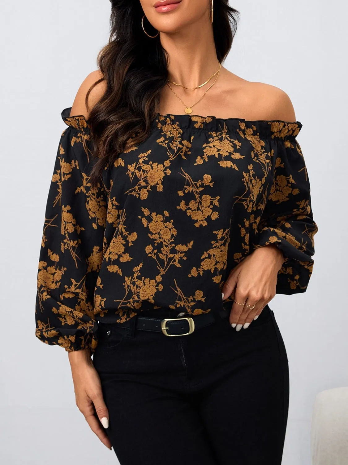 Printed Off-Shoulder Balloon Sleeve Blouse sold by Charming Charlie product image thumbnail 4