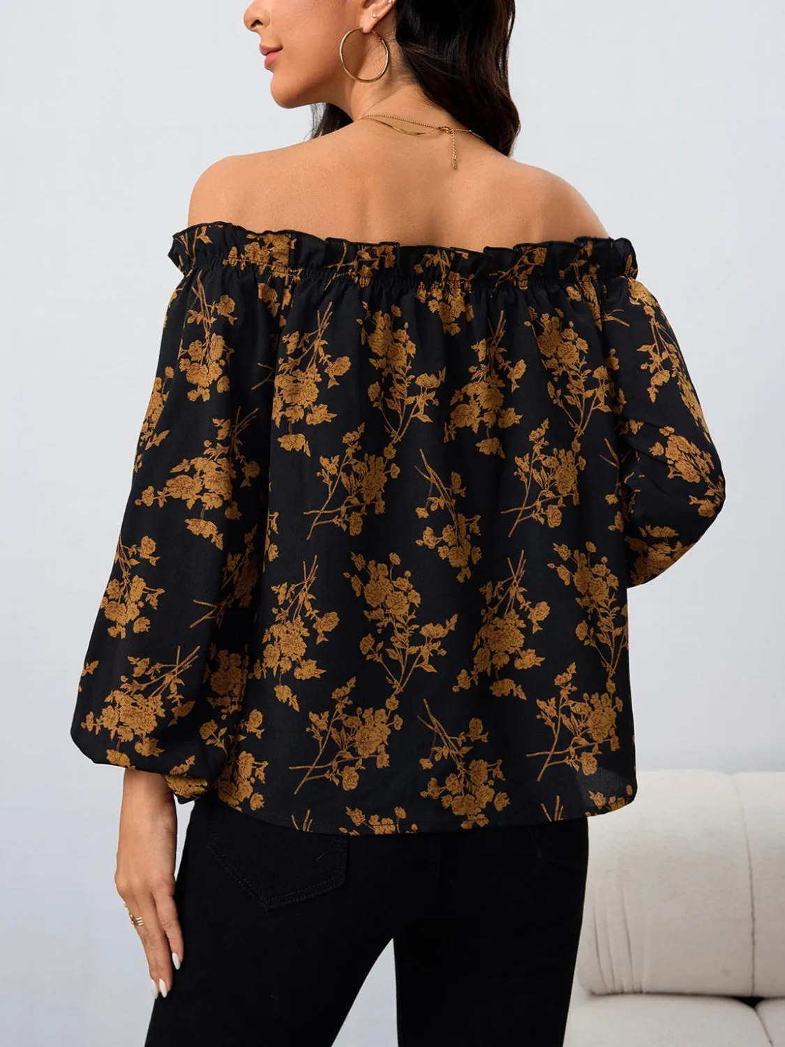 Printed Off-Shoulder Balloon Sleeve Blouse sold by Charming Charlie product image thumbnail 5