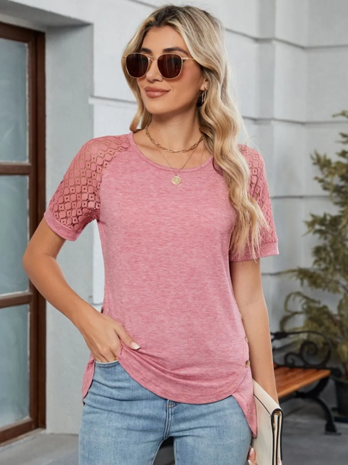 Round Neck Lace Short Sleeve T-Shirt sold by Charming Charlie product image thumbnail 5