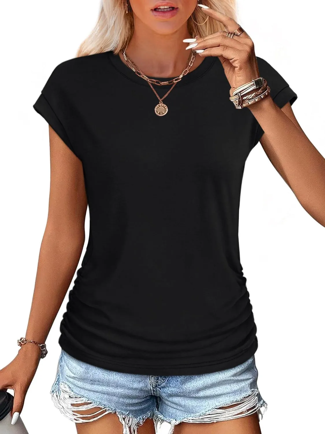 Round Neck Cap Sleeve T-Shirt sold by Charming Charlie product image thumbnail 4