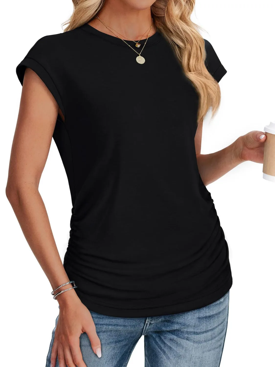 Round Neck Cap Sleeve T-Shirt sold by Charming Charlie product image thumbnail 5