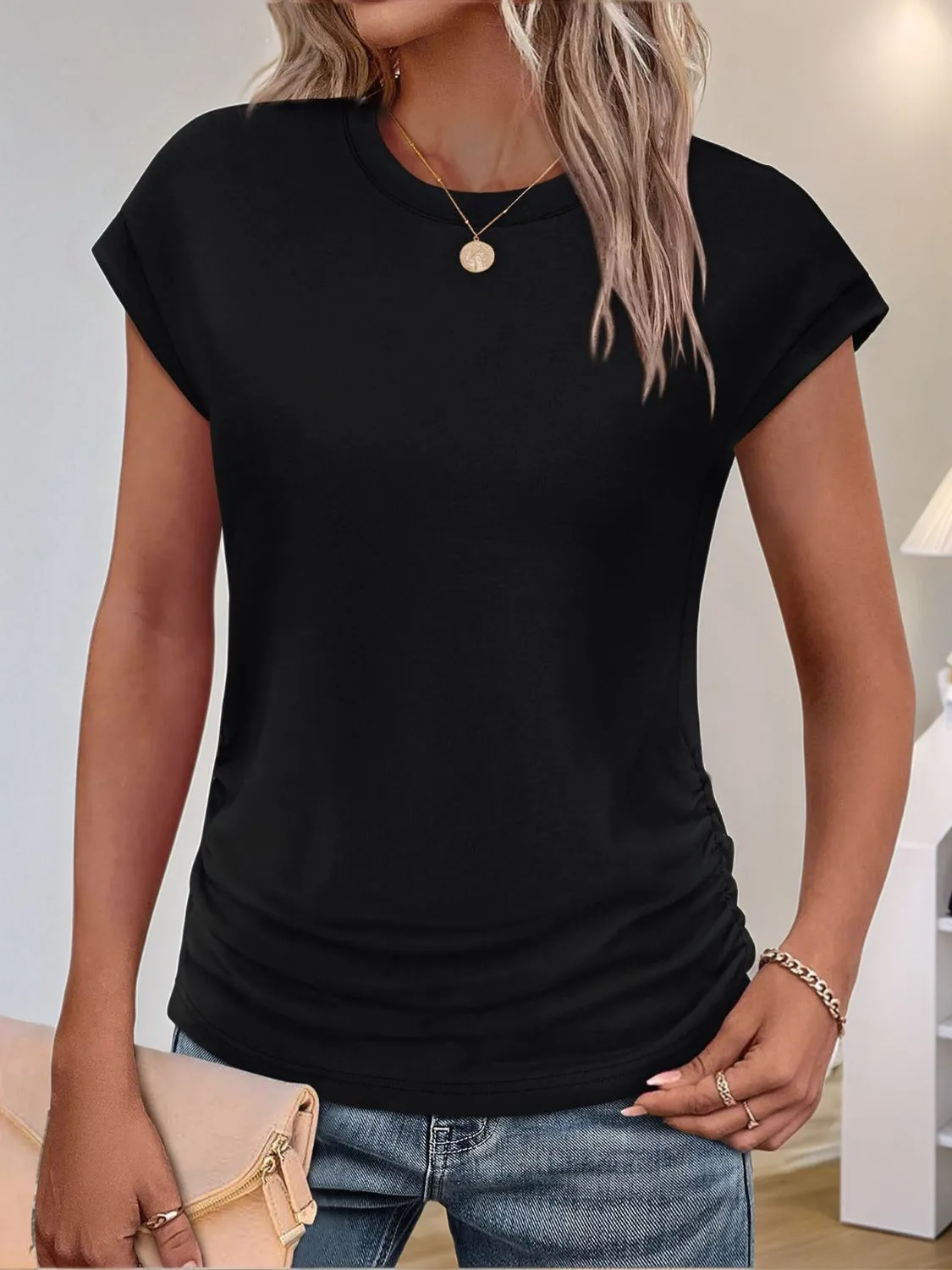 Round Neck Cap Sleeve T-Shirt sold by Charming Charlie