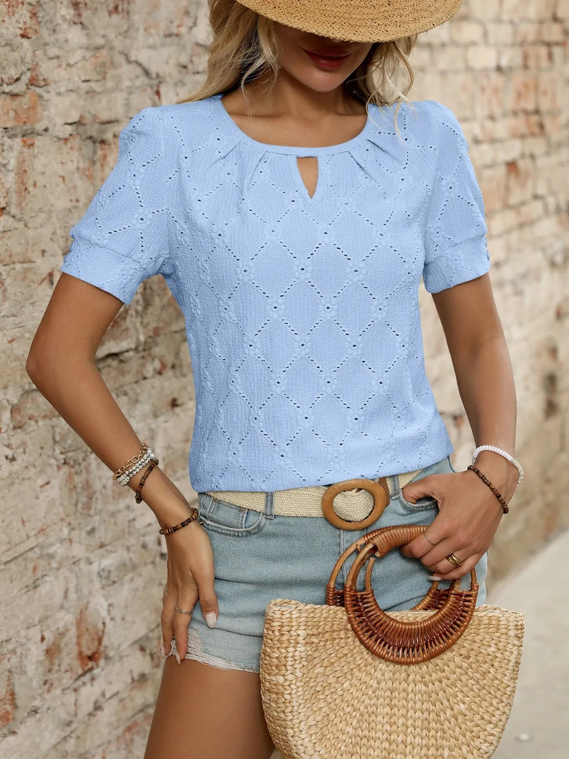Eyelet Round Neck Short Sleeve Top sold by Charming Charlie product image thumbnail 4