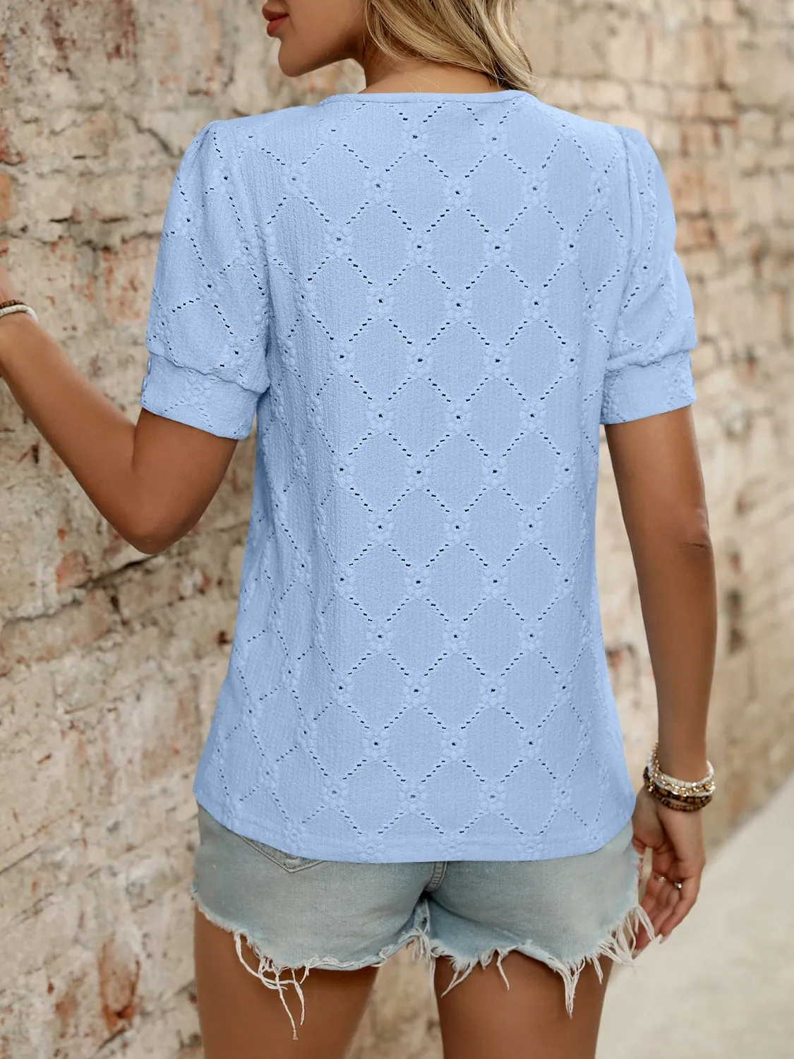 Eyelet Round Neck Short Sleeve Top sold by Charming Charlie product image thumbnail 3