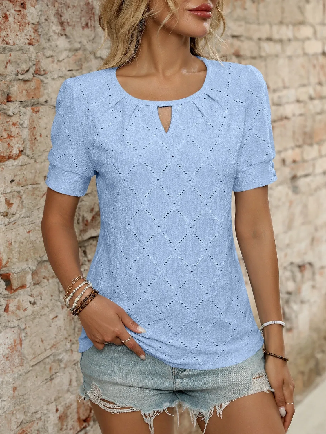Eyelet Round Neck Short Sleeve Top sold by Charming Charlie product image thumbnail 5