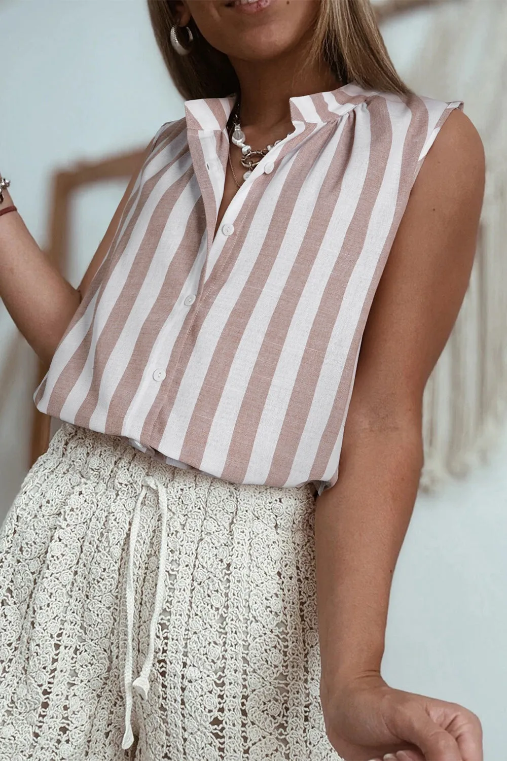 Stripe Button Down Sleeveless Shirt sold by Charming Charlie product image thumbnail 2