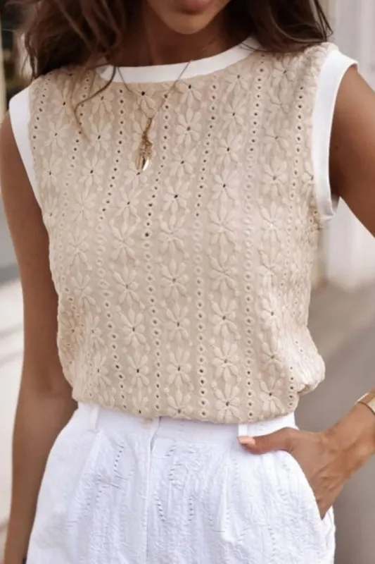 Floral Textured Crew Neck Sleeveless Top sold by Charming Charlie