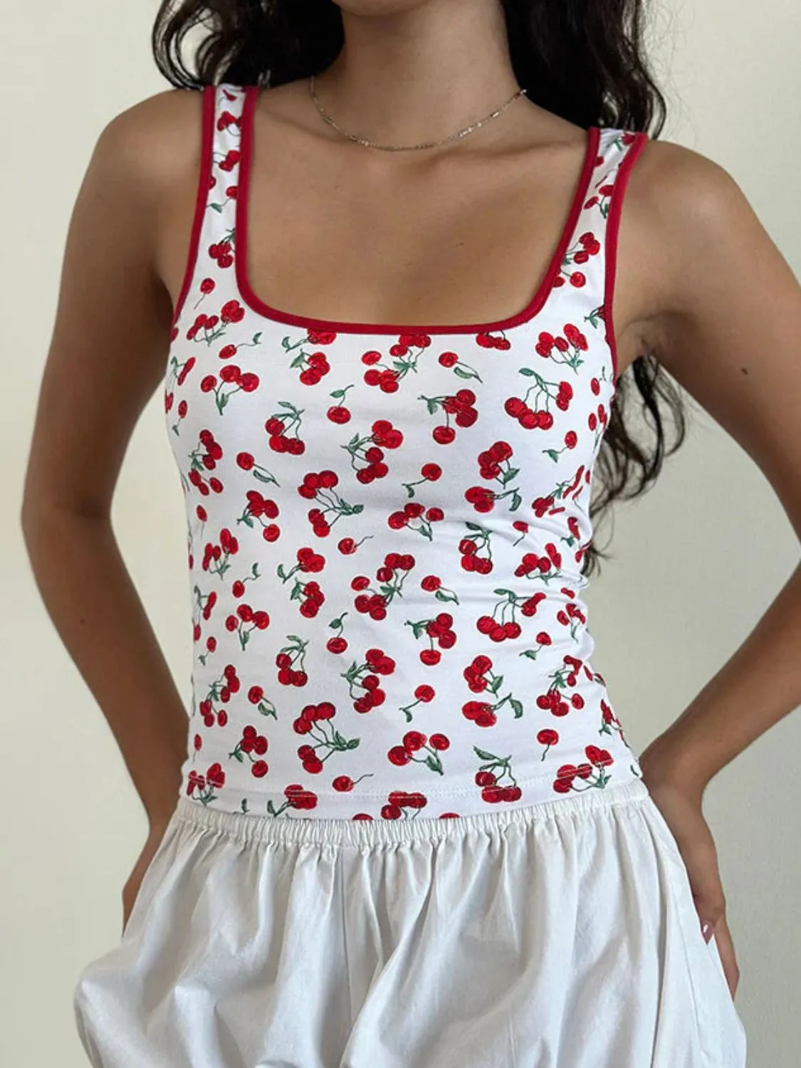 Cherry Print Square Neck Tank sold by Charming Charlie
