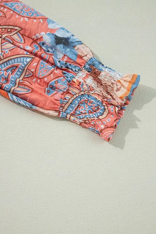 Floral Print Shirred Cuff Buttoned Loose Shirt sold by Charming Charlie product image thumbnail 4