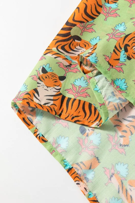 Tiger Floral Printed Collared V Neck Casual Blouse sold by Charming Charlie product image thumbnail 5