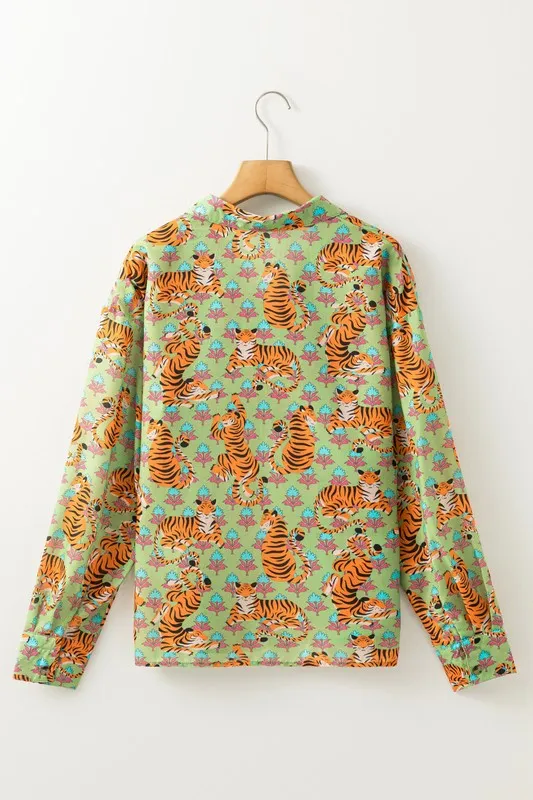 Tiger Floral Printed Collared V Neck Casual Blouse sold by Charming Charlie product image thumbnail 4