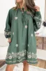 Tie Neck Boho Floral Puff Sleeve Shift Dress sold by Charming Charlie