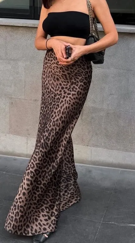 Leopard print maxi skirt sold by Charming Charlie
