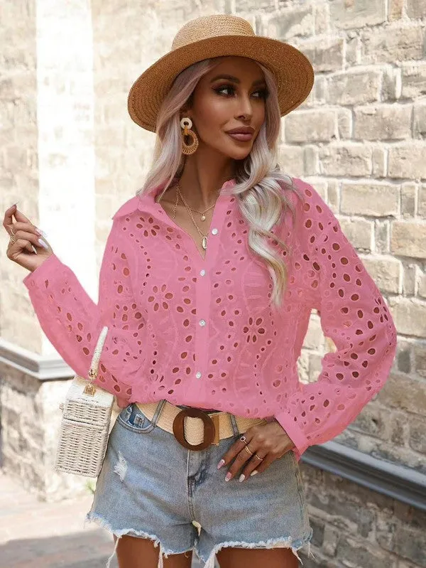 Floral Long Sleeve eyelet top sold by Charming Charlie product image thumbnail 2