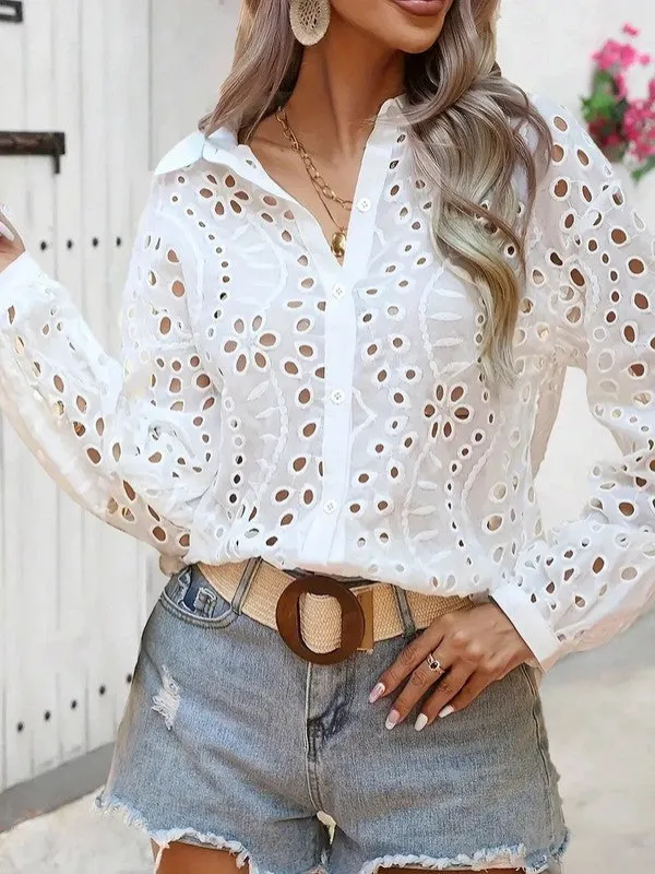 Floral Long Sleeve eyelet top sold by Charming Charlie