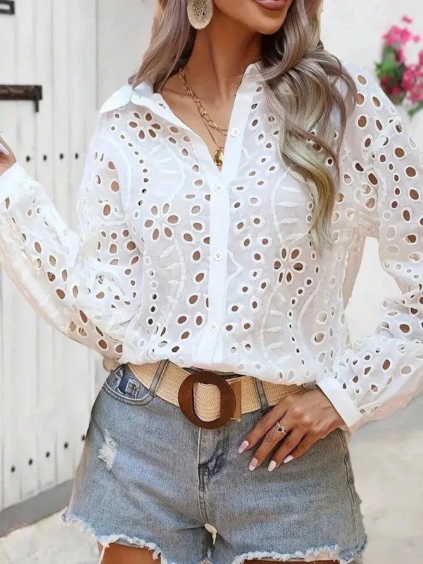 Floral Long Sleeve eyelet top sold by Charming Charlie