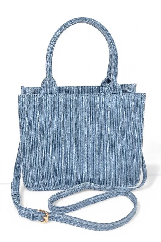 Stripy Denim Top Handle Convertible Small Tote sold by Charming Charlie