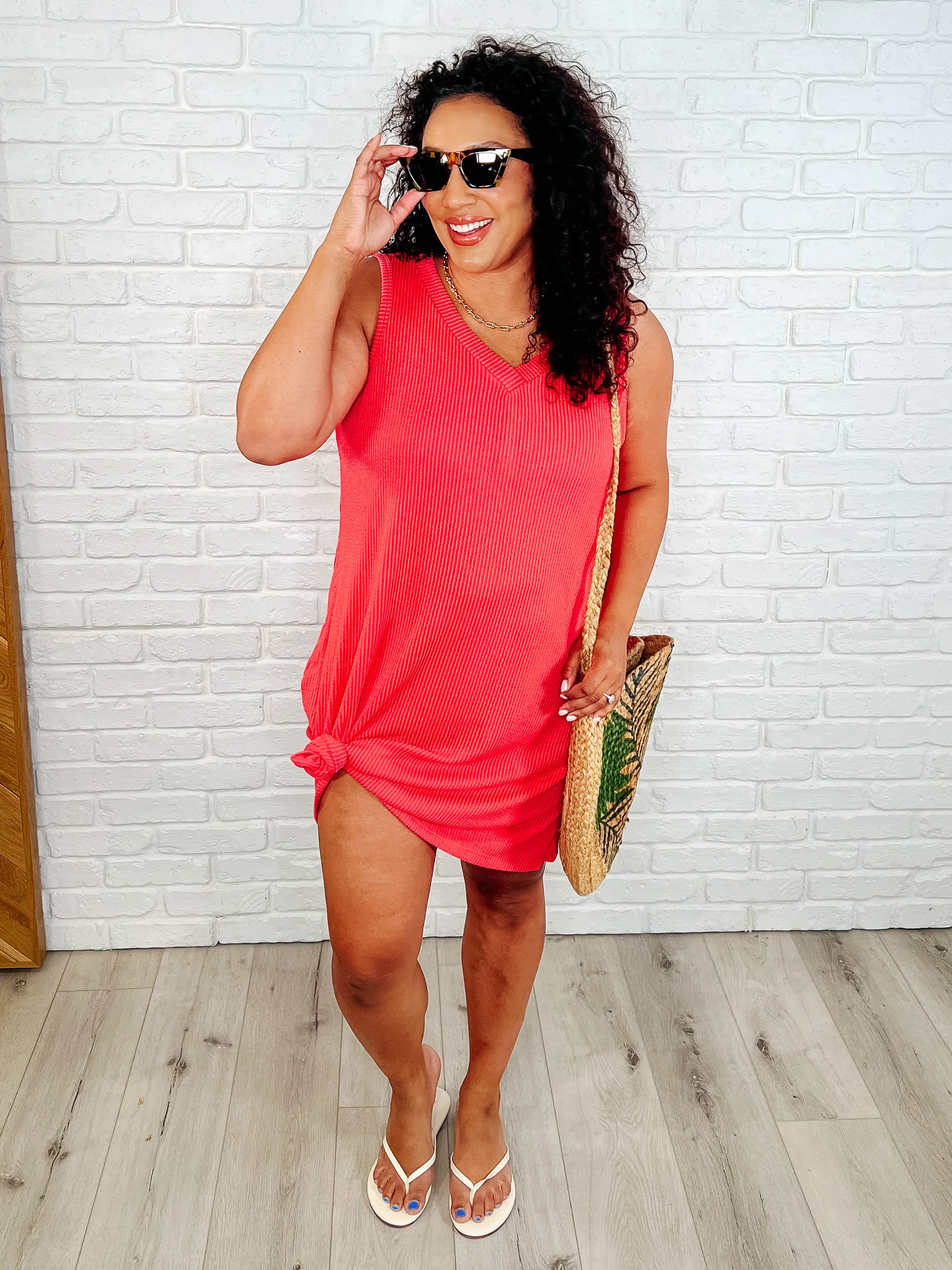 The Power I Hold V-Neck Ribbed Knit Dress in Summer Coral sold by Charming Charlie product image thumbnail 2