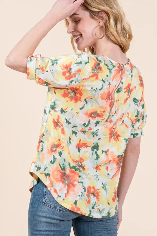 BOMBOM Floral Round Neck Puff Sleeve Top sold by Charming Charlie product image thumbnail 4