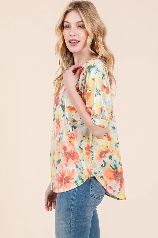BOMBOM Floral Round Neck Puff Sleeve Top sold by Charming Charlie product image thumbnail 3