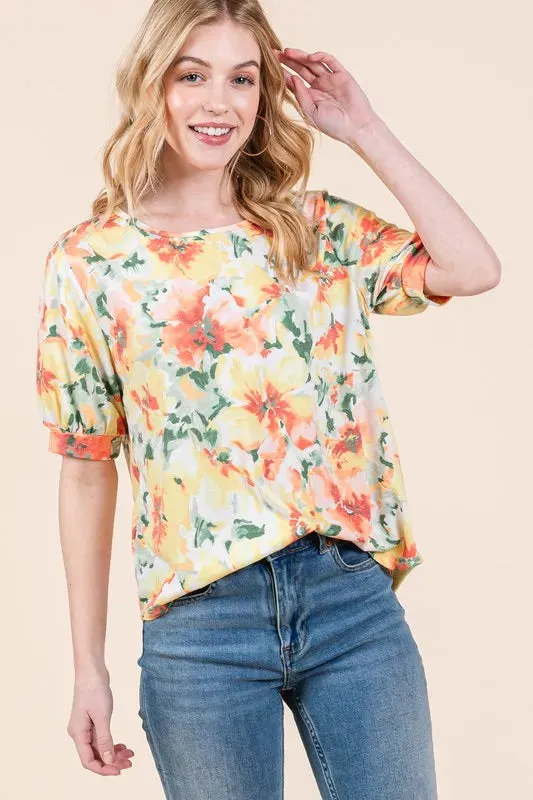 BOMBOM Floral Round Neck Puff Sleeve Top sold by Charming Charlie product image thumbnail 2