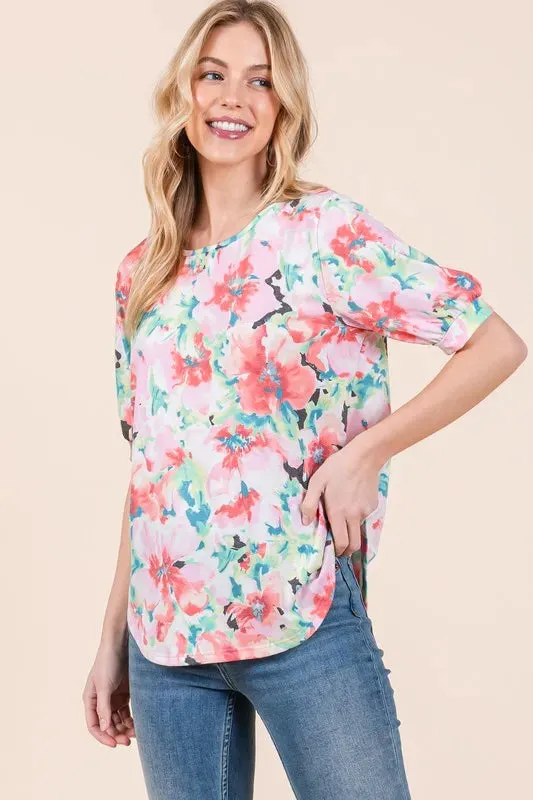 BOMBOM Floral Round Neck Puff Sleeve Top sold by Charming Charlie product image thumbnail 2