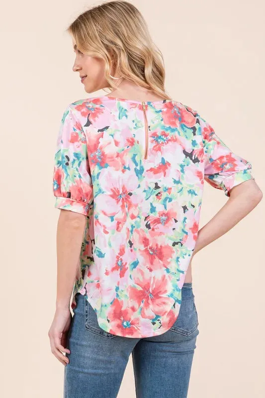 BOMBOM Floral Round Neck Puff Sleeve Top sold by Charming Charlie product image thumbnail 4