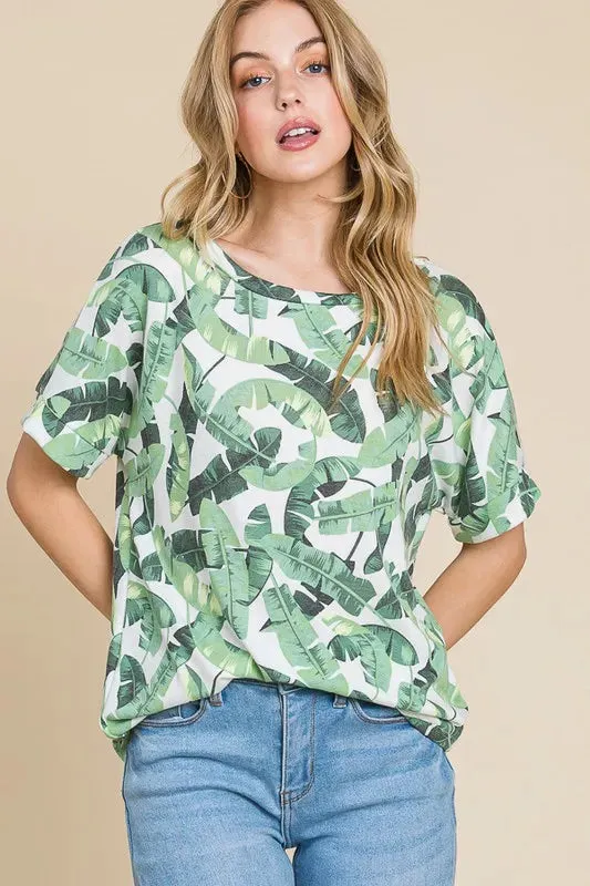 BOMBOM Lightweight Printed Round Neck Short Sleeve T-Shirt sold by Charming Charlie