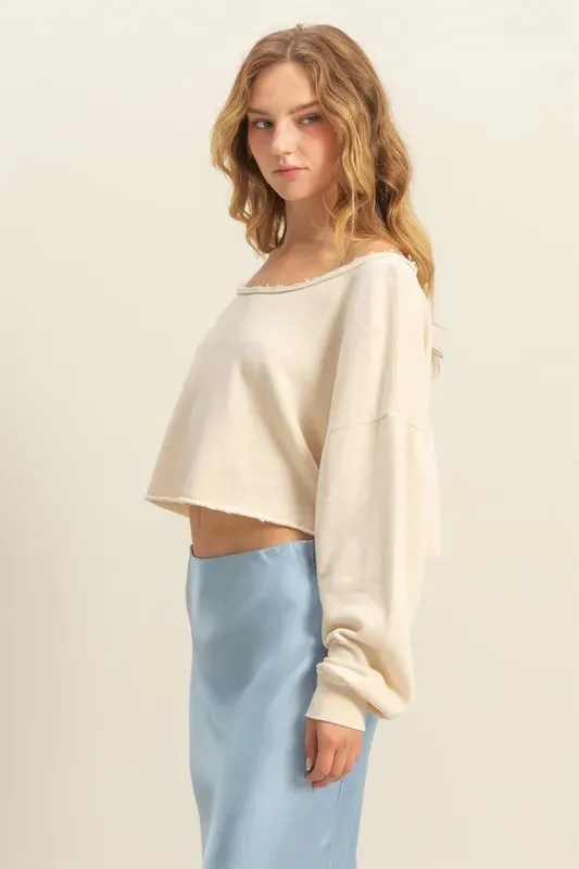 HYFVE Frayed Detail Boat Neck Long Sleeve Crop Top sold by Charming Charlie product image thumbnail 2