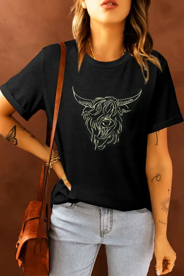 Bull Head Embroidered Round Neck T Shirt sold by Charming Charlie product image thumbnail 3