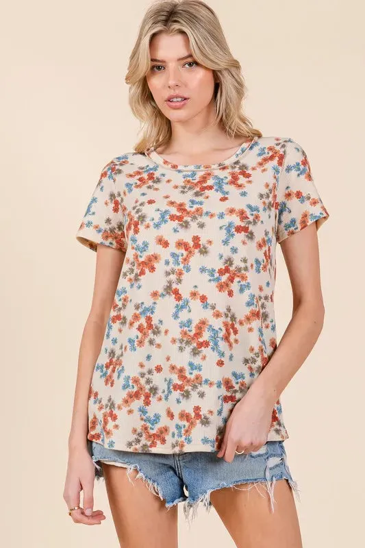 BOMBOM Lightweight Floral Round Neck Short Sleeve T-Shirt sold by Charming Charlie