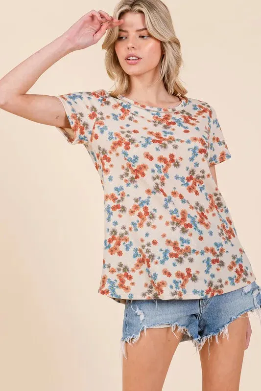 BOMBOM Lightweight Floral Round Neck Short Sleeve T-Shirt sold by Charming Charlie product image thumbnail 2