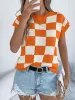 Checkered Round Neck Cap Sleeve Knit Top sold by Charming Charlie
