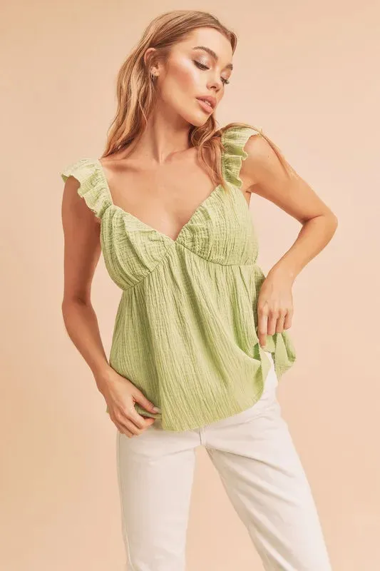 Aemi + Co Sweetheart Neck Ruffled Strap Top sold by Charming Charlie