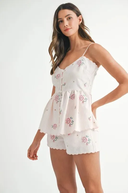 MABLE Stripe Embroidered Peplum Cami and Shorts Set sold by Charming Charlie product image thumbnail 4