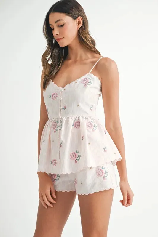 MABLE Stripe Embroidered Peplum Cami and Shorts Set sold by Charming Charlie product image thumbnail 5