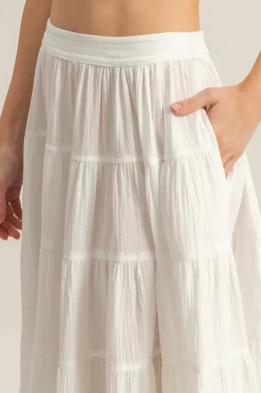 HYFVE Double Gauze Tiered Midi Skirt with Pockets sold by Charming Charlie product image thumbnail 4