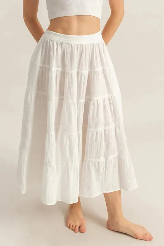 HYFVE Double Gauze Tiered Midi Skirt with Pockets sold by Charming Charlie