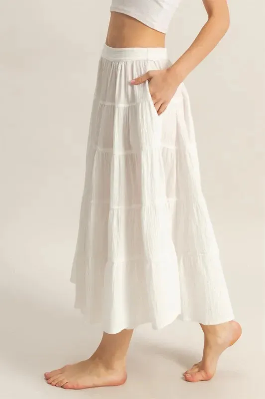 HYFVE Double Gauze Tiered Midi Skirt with Pockets sold by Charming Charlie product image thumbnail 2