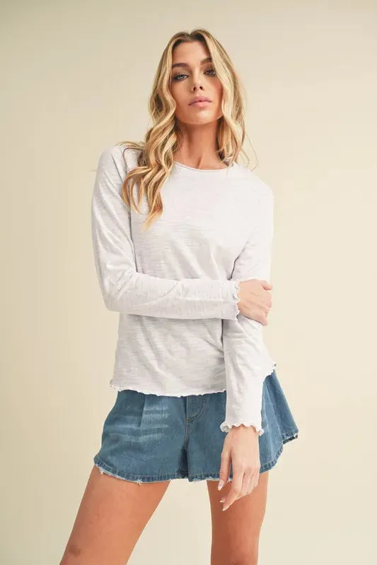 Aemi + Co Lettuce Hemline Round Neck Raglan Sleeve T-Shirt sold by Charming Charlie