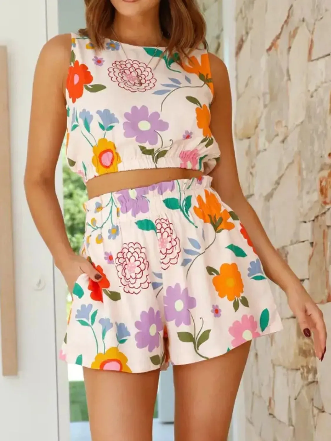 Floral Round Neck Tank and Shorts Set sold by Charming Charlie product image thumbnail 3