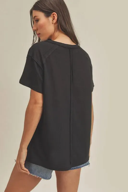 Aemi + Co Exposed Seam Round Neck Short Sleeve T-Shirt sold by Charming Charlie product image thumbnail 3