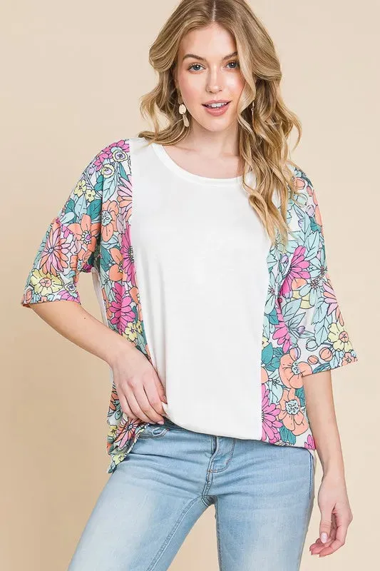 BOMBOM Floral Round Neck Half Sleeve T-Shirt sold by Charming Charlie