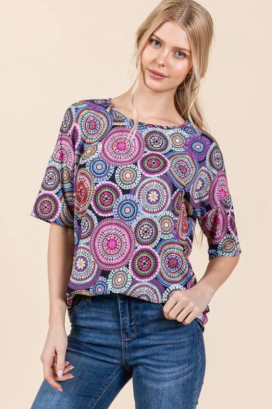 BOMBOM Printed Round Neck Half Sleeve Top sold by Charming Charlie product image thumbnail 3